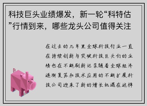 科技巨头业绩爆发，新一轮“科特估”行情到来，哪些龙头公司值得关注？